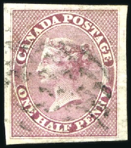Stamp of Canada 1857 1/2d Deep Rose, large to very large margins, 