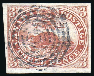 Stamp of Canada 1857 3d Red, large to very large margins, centrall