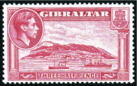 Stamp of Gibraltar 1938 1 1/2d carmine perf. 13 1/2, mint very lightl