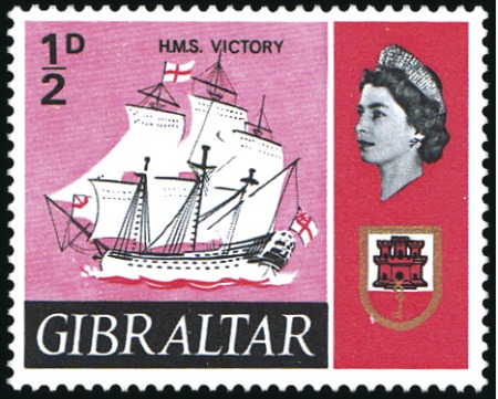 Stamp of Gibraltar 1967 1/2d HMS Victory with grey omitted (from sail