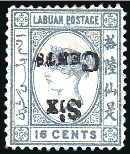 Stamp of Labuan 1892 6c on 16c Grey with SURCHARGE INVERTED variet