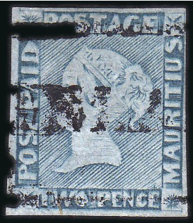Stamp of Mauritius 1848-59 Post Paid 2d grey-blue, worn impression, p