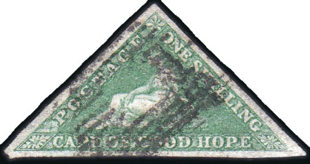 Stamp of South Africa » Cape of Good Hope 1863 1s Bright Emerald-Green, large margins, trian