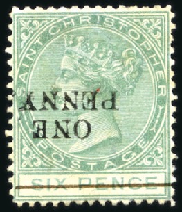 Stamp of St. Kitts-Nevis » St. Christopher 1886 1d on 6d with INVERTED SURCHARGE, unused, ver