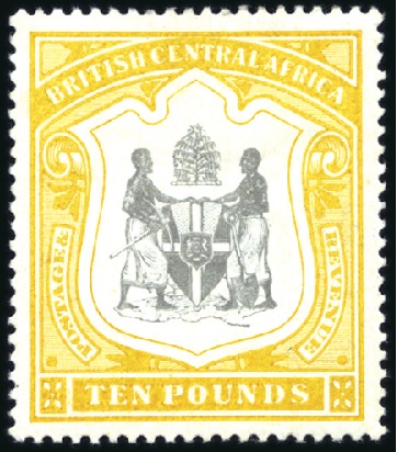 Stamp of Nyasaland » British Central Africa 1897-1900 Crown CC £10 black and yellow, mint, par