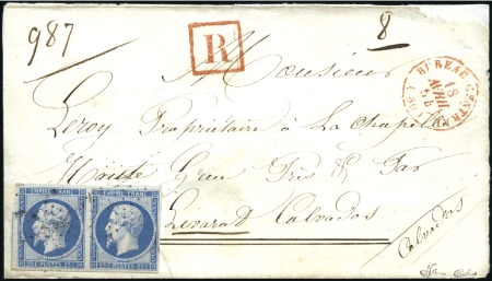 Stamp of France Rarissime paire du 25c Empire sur lettre recommand