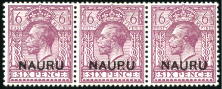 Stamp of Nauru 1916-23 6d Purple, mint, strip of three, middle st