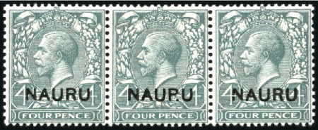 Stamp of Nauru 1916-23 4d Slate-green, mint, strip of three, midd
