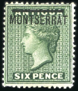 Stamp of Montserrat 1876 Wmk Crown CC 6d blue-green, mint large part o