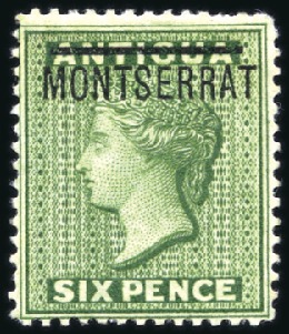 Stamp of Montserrat 1876 Wmk Crown CC 6d green with "inverted S" varie