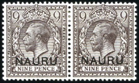 Stamp of Nauru 1916-23 9d Agate, mint, pair, showing DOUBLE OVPT,