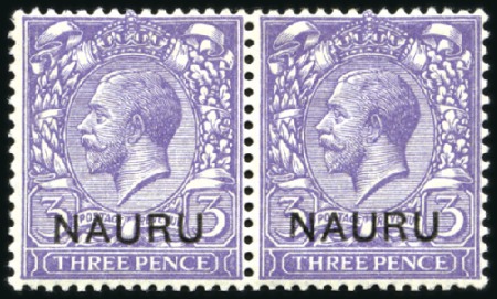 Stamp of Nauru 1916-23 3d Bluish violet, mint, pair, showing DOUB