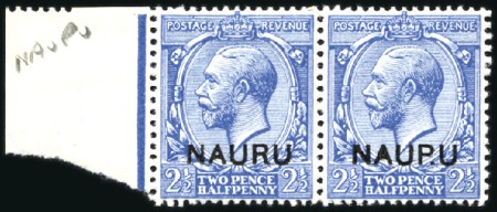 Stamp of Nauru 1916-23 2 1/2d Blue, mint, left sheet marginal pai