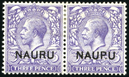 Stamp of Nauru 1916-23 3d Bluish violet, mint, pair, left stamp s