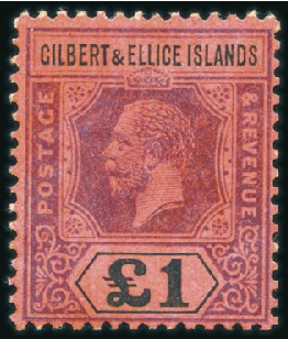 Stamp of Gilbert and Ellice Islands 1912-24 Wmk Multiple Crown CA £1 purple and black 