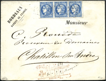 Stamp of France Superbe bande de trois du 20c Bordeaux sur lettre 