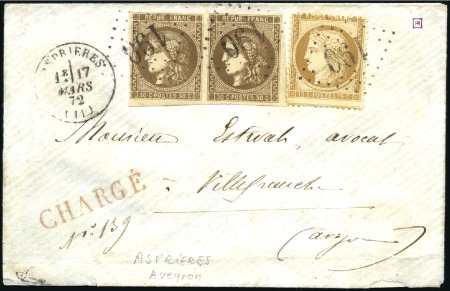 Stamp of France Paire du 30c brun +Cérès dent. 15c obl. GC190 sur