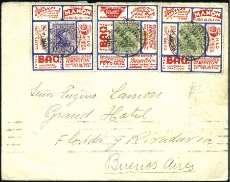 Stamp of Uruguay 1928 Definitives 1c violet plus two 3c green, each