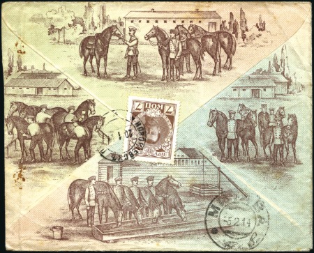 Stamp of Russia » Russia Imperial 1913 Twentieth Issue Romanovs (St. 109-125) 1913-1917, Four illustrated covers with military s