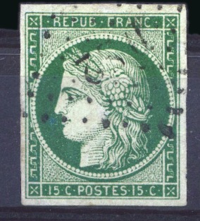 Stamp of France 1849 Cérès, sélection d'obl. montrant une grande v