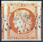 Stamp of France 1849 Cérès, sélection d'obl. montrant une grande v