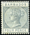 Stamp of Barbados 1882-86 Wmk Crown CA 1/2d to 5s set of 9 mint, two