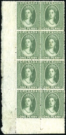 Stamp of Grenada 1861-62 No Wmk 1d green in lower left corner block