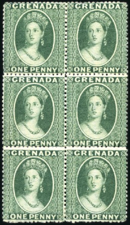 Stamp of Grenada 1873 Wmk Small Star Sideways 1d deep green in bloc