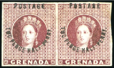 Stamp of Grenada 1881 Wmk Large Star 2 1/2d rose-lake imperf. pair,