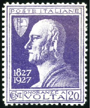 Stamp of Italy 1927 Volta, 20c VIOLET, error of colour, mint, ver