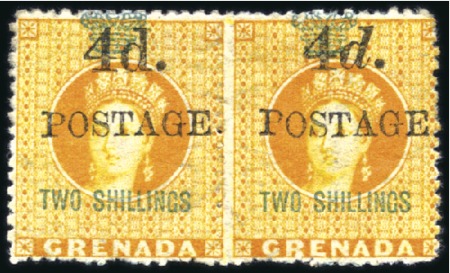 Stamp of Grenada 1888-91 4d on 2s orange with variety "upright d" i