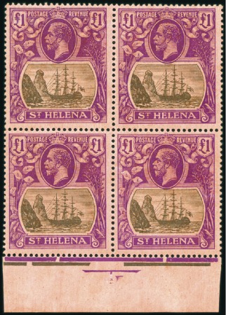 Stamp of St. Helena 1922-37 Wmk Multiple Crown CA £1 grey and purple o