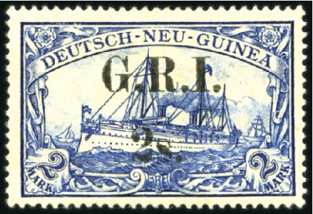Stamp of New Guinea 1914 German Colonial Issues 2s on 2m blue, 4 mm sp