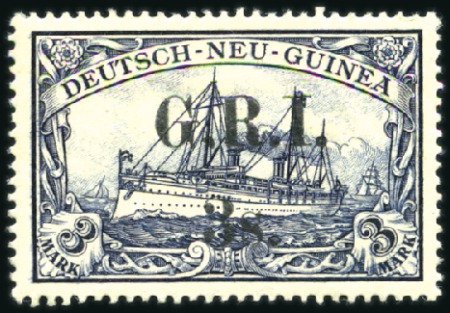 Stamp of New Guinea 1914 German Colonial Issues 3s on 3m blue, 4 mm sp