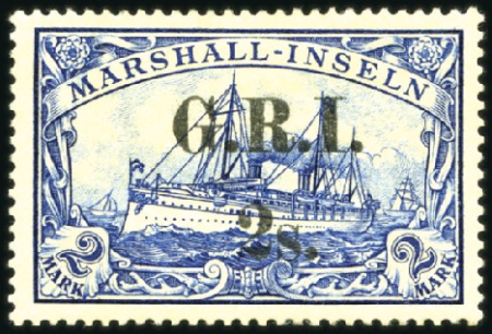 Stamp of New Guinea 1914 German Colonial Issues 2s on 2m blue, 4 mm sp