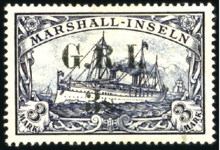 Stamp of New Guinea 1914 German Colonial Issues 3s on 3m blue, 4 mm sp