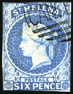 Stamp of St. Helena 1856 Wmk Large Star 6d blue with "CANCELLED" barre