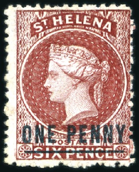 Stamp of St. Helena 1864-80 Wmk Crown CC (reversed) 1d on 6d lake with