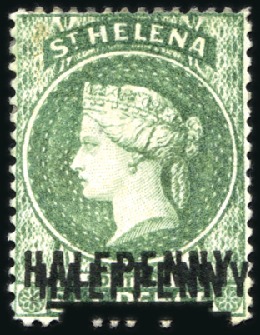 Stamp of St. Helena 1884-94 Wmk Crown CA 1/2d emerald with DOUBLE SURC