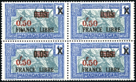 Stamp of Colonies françaises » Madagascar (Poste française) 1942 Bloc de 4 du n°241 avec variété cadre et cent