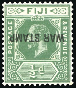 Stamp of Fiji 1915-19 War Tax 1/2d green, mint, showing INVERTED