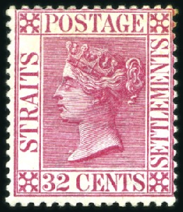 Stamp of Malaysia » Straits Settlements 1892-94 Wmk Crown CA 3c on 32c carmine-rose, mint,