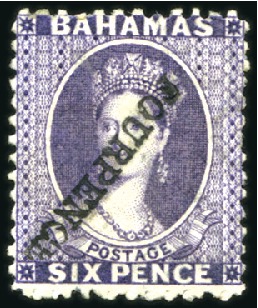 Stamp of Bahamas 1883 4d on 6d Deep Violet, mint, small part origin