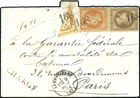 Stamp of France Extraordinaire coupé sur lettre chargée
Rarissime