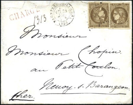 Stamp of France 30c Bordeaux x2 sur lettre chargée 2è échelon de B