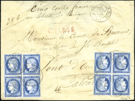 Stamp of France 25c Cérès, deux blocs de 4, sur lettre chargée en