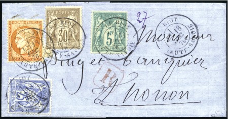 Stamp of France 1876 Lettre recommandée double port en 4 couleurs