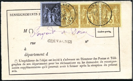 Stamp of France 1876-90, Treize Avis de réception avec Sage dont r