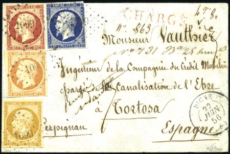 Stamp of France Rare quadricolore en chargée de Digne 22.06.56 pou