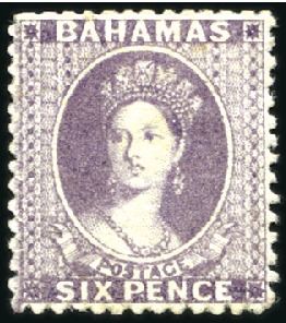 Stamp of Bahamas 1862 No Wmk 6d lilac, unused, no gum, fine and sca